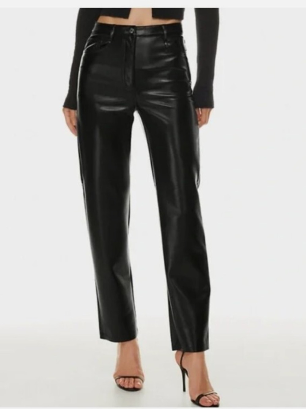 Aritzia Wilfred Black Faux Leather Straight-Leg Pants size 10